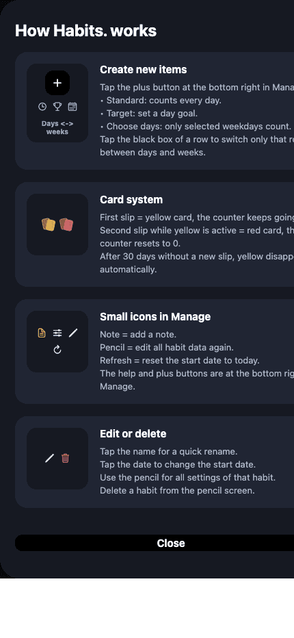 Habits help screen screenshot